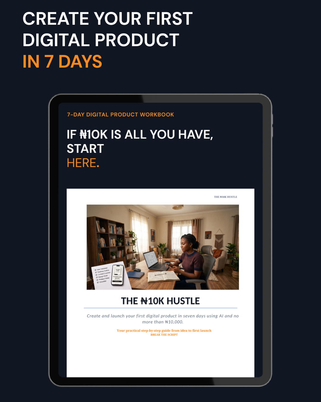 The ₦10K Hustle workbook shown on digital devices
